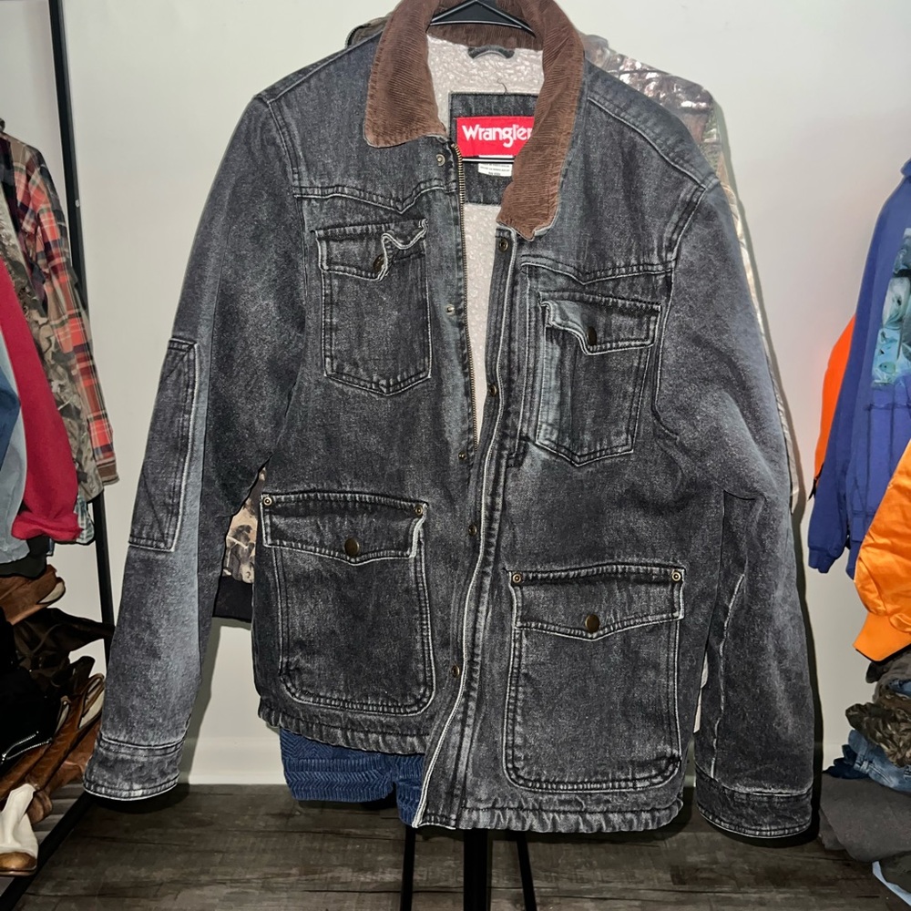 Vintage 90s Wrangler Black Denim Sherp Lined Jacket Size Small